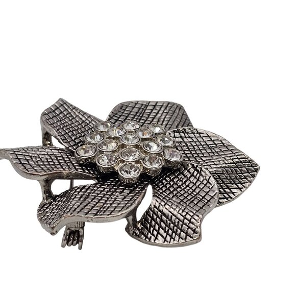 VTG Brooch Premier Designs Silver Tone Floral Rhinestone Classy Elegant‎ 80s Pin - Picture 3 of 10